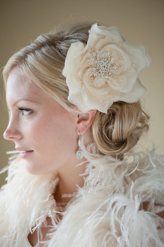 زفاف - Bridal Silk Flower Hairclip, Fascinator, Head Piece, Ivory, Diamond White, Wedding Hair Accessory - MAXIME