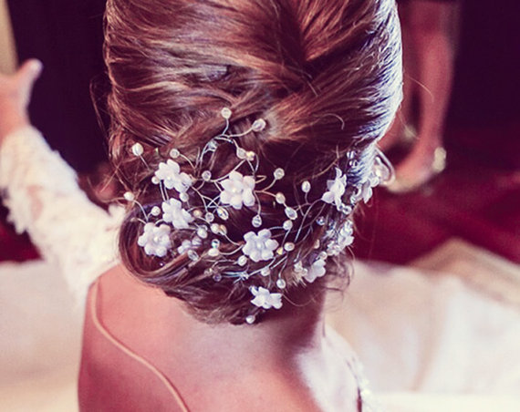 زفاف - Pearl hair band, White flowers, Wedding hair accessories,Headpiece flowers, Flower crown, Tiara for bride,White crown,Headband,Crowns,Tiaras