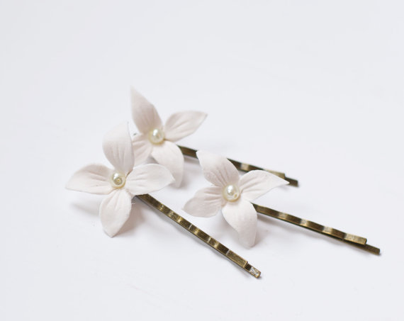 Mariage - Ivory flower hair clips - ivory flower hair pins - ivory hair flowers - ivory bridal hair clips - bridal bobby pins - wedding hair clips