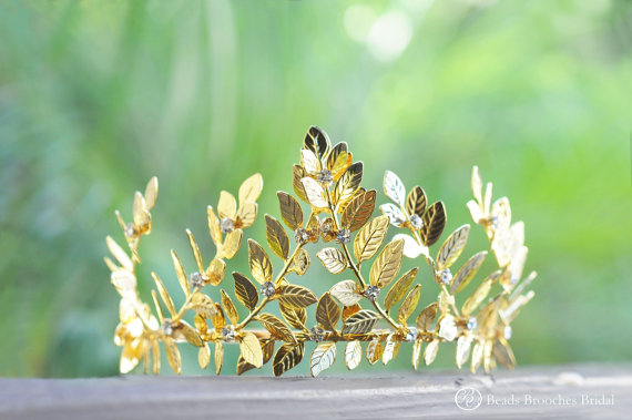 Wedding - Gold Leaf Headband,Grecian Hair,Gold Plated Headband,Wedding Headband,Gold Leaf Headpiece,Greek Grecian Tiara,Gold Tiara,Greek Goddess