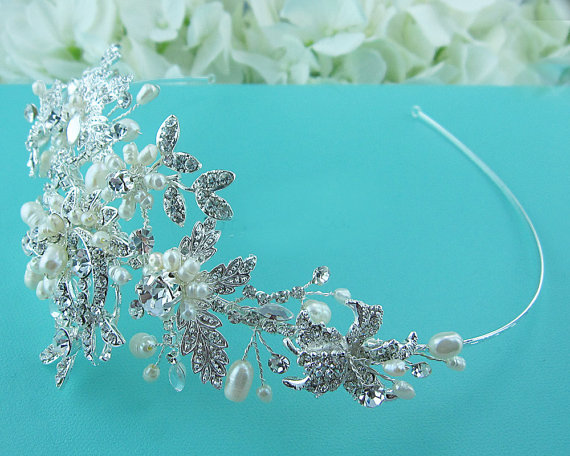 Hochzeit - Bridal tiara headpiece, wedding tiara, wedding headpiece, rhinestone tiara, pearl tiara, crystal bridal accessories,wedding hair accessory