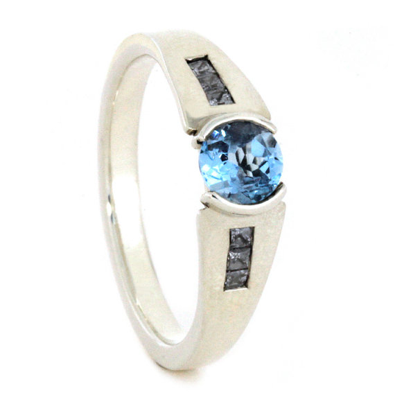 زفاف - Sky Blue Topaz Engagement Ring With Princess Cut Diamonds, Sterling Silver Engagement Ring