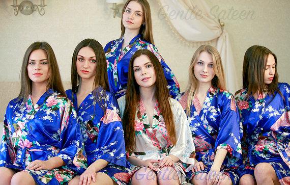 زفاف - Set of 8 Bridesmaid Satin Robes, Fast Shipping from New York, Kimono Robe, Regular and Plus Size Robe