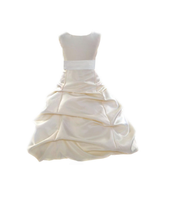 Mariage - Ivory Flower Girl Dress tie sash pageant wedding bridal recital children bridesmaid toddler childs 37 sash sizes 2 4 6 8 10 12 14 16 