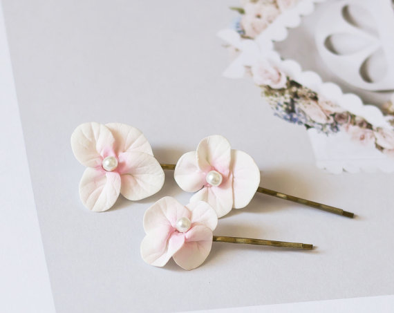 Wedding - Pearl hair pins - pink flower pins - flower bobby pins - flower hair pins - pink hair bobby pins - bridal hair pins - bridal accessories