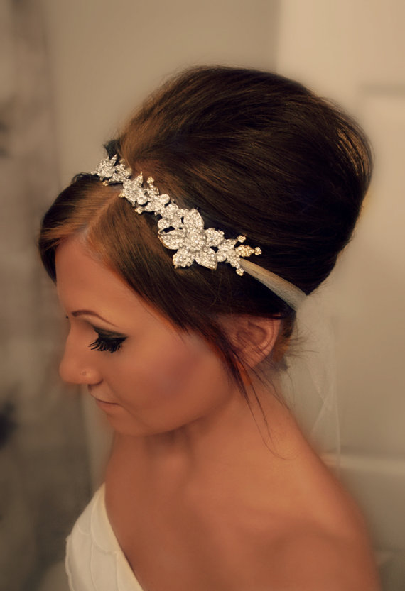 Hochzeit - Bridal Headband, Bridal Head Piece, SHAY, Rhinestone Headband, Wedding Headband, Tulle Bridal Hair Piece, Bridal Headpiece, Rhinestone