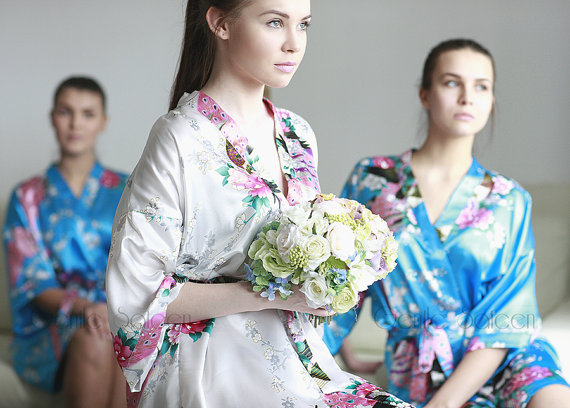 زفاف - Bridesmaid Robes, Set of 8 Bridesmaid Satin Robes, Kimono Robe, Fast Shipping from New York, Regular and Plus Size Robe