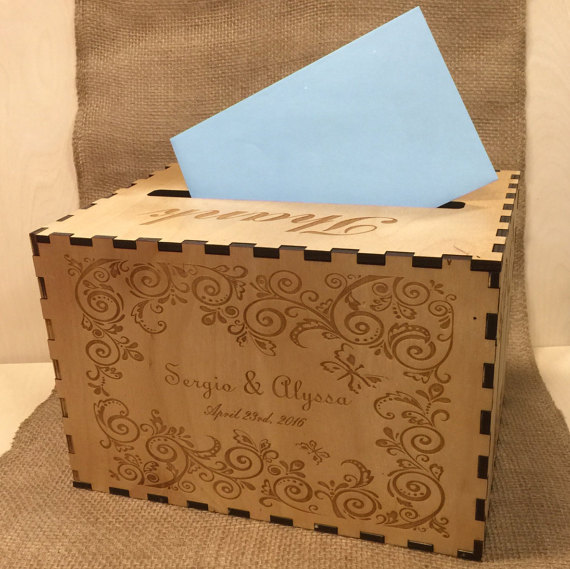 Hochzeit - Custom Wedding Card Box, Engraved Names & Date, Wooden Gift Box, Rustic Wood Chest, Wedding Decor Box, Large Personalized Wood Cardbox