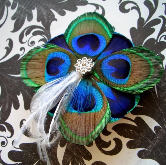 Wedding - TUSCANY - Peacock Bridal Feather Fascinator - Made to Order