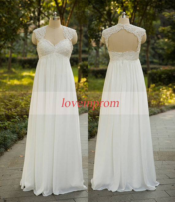 Hochzeit - Cap sleeve wedding dress,white/ivory wedding dress,handmade chiffon lace long wedding dresses,wedding gowns,bridal dresses