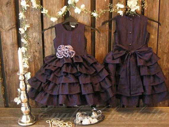 Wedding - Plum flower girl dress. Purple flower girl dress. Taffeta flower girl dress. Girls ruffle dress Special occasion dress Toddler wedding dress