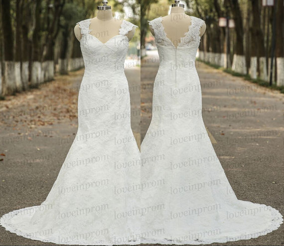 زفاف - Vintage Mermaid Lace Wedding Dress,Cap Sleeve Handmade Tulle Lace Bridal Gowns,Handmade Lace Wedding Gowns