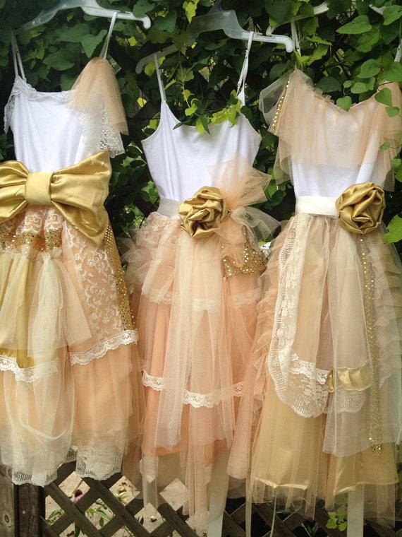 Mariage - Bridesmaid Peach and Gold Shabby Chic Gown Boho Dress, Mix and Match Dresses