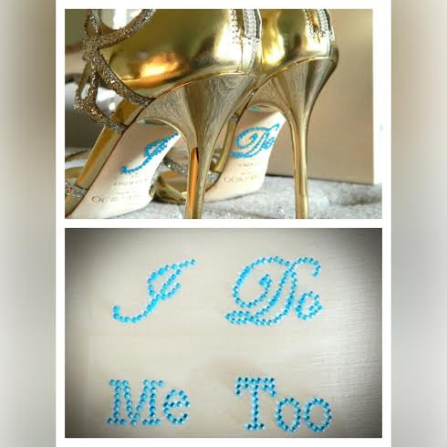 زفاف - I DO and ME Too Blue Shoe Stickers Wedding Accessory Bride and Groom Shoe Sticker Decal