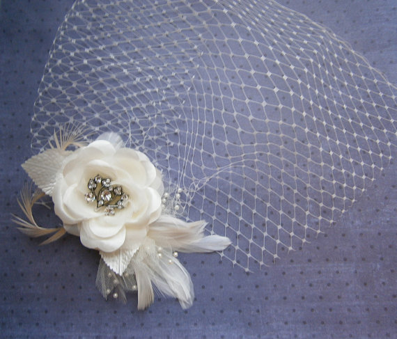 Wedding - Ivory, Weddings, hair, accessory, Bridal, veil, Feathered, Fascinator, Feather, clip, Wedding, Accessories, Facinator, brides - IVORY ROSE
