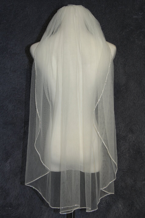 زفاف - 1T wedding veil, bridal veil, fingertip veil, white ivory veil, diamond edge veil comb veil, bridal accessories