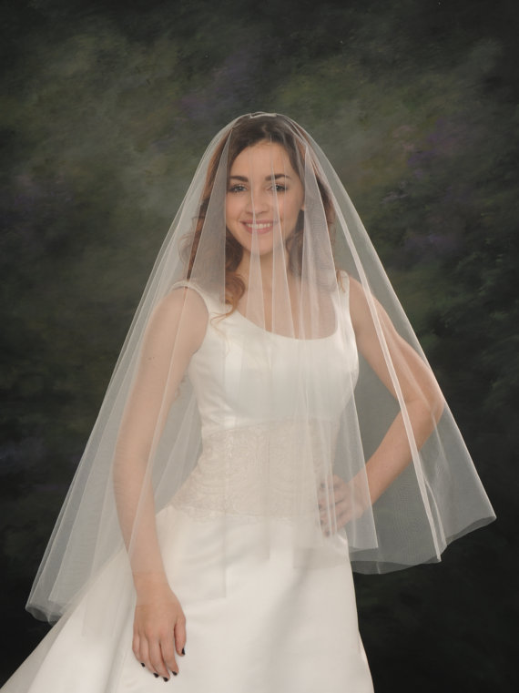 زفاف - Drop Veil Two Layer Light Ivory Wedding Veil Circular 30 inch Front 42 inch Back Fingertip White Bridal Veil Drape Style