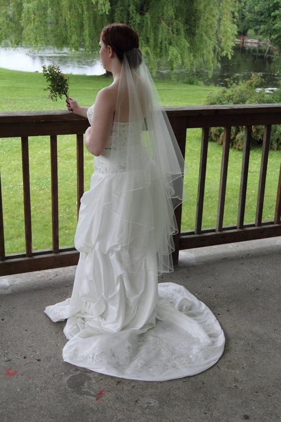 Wedding - Drop veil with Pencil edge in many lengths and colors  -  flyaway, fingertip, waltz, ballet, chapel, cathedral, and regal cathedral