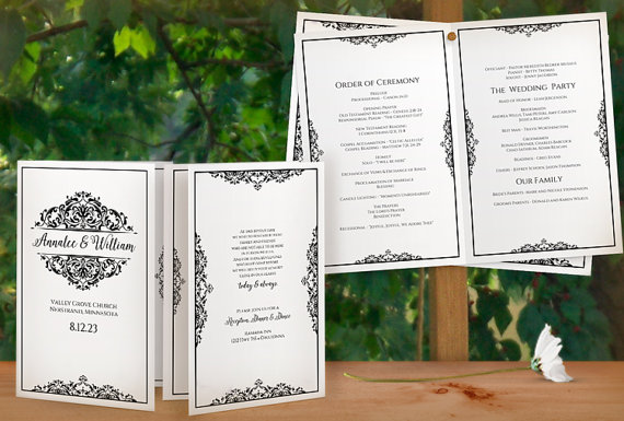 زفاف - SALE! DiY Printable Wedding Program Template - Instant Download - EDITABLE TEXT - Natalia (Black) - Microsoft® Word Format
