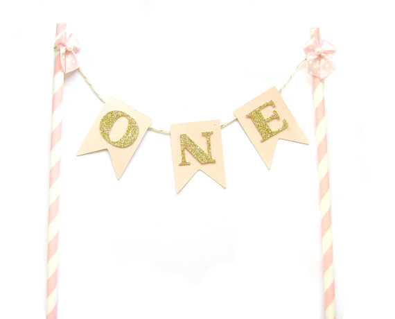 Mariage - Pink & Gold Birthday Cake Topper - First Birthday Cake Topper, 1st Birthday, Cake Bunting, birthday, baby shower, tea party