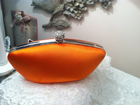 Wedding - Wedding Clutch - Orange - Dyeable Clutch - Choose From Over 200 Colors - Wedding Handbag - Customize  Color - Bespoke Handbag Clutch Orange