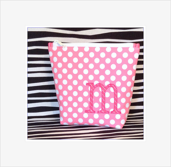 زفاف - Zippered Bag for Bridesmaid Favor Pink White Dot Personalized Cosmetic Bag Graduation Birthday Gift Travel Bag Summer