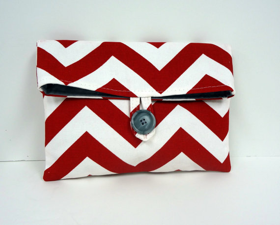 Wedding - Makeup Bag in Red Chevron, Red Cosmetic Bag