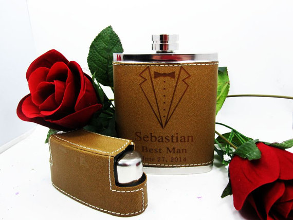 Свадьба - 9, Personalized Groomsmen Gift Flask Set with 3 Shot Glasses, EXPEDITED SHIPPING INCLUDED, Tuxedo Flasks, Groomsman Flasks, Best Man Gift