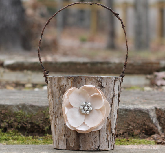 Hochzeit - Rustic Flower Girl Basket Bark Vintage Inspired
