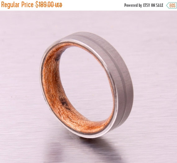Mariage - 3 day SALE 20% OFF Mens Wood Wedding Band with Titanium Ring