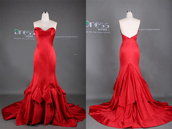 زفاف - 2015 Red Sweetheart Long Mermaid Prom Dress/Mermaid Fishtail Evening Gown/Red Mermaid Wedding Dress/Sexy Party Dresses/Reception Dress DH365