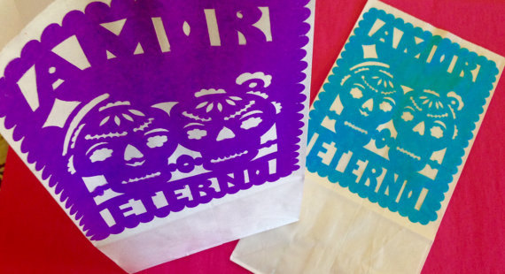 Mariage - 10 Luminaries Papel Picado Wedding/Fiesta Gift Bags or Personalized Tissue Paper Bags