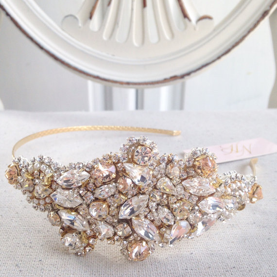 Hochzeit - Custom Crystal Bridal Headband- Pearl and Crystal Bridal Headpiece
