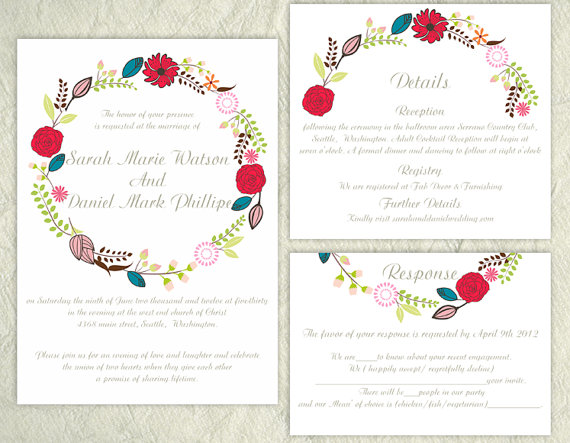 Свадьба - DIY Wedding Invitation Template Set Editable Word File Instant Download Printable Invitation Wreath Wedding Invitation Floral Invitation