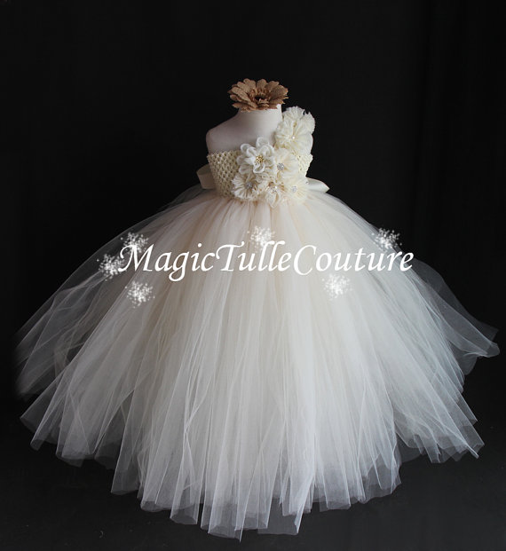 Wedding - Ivory Flower Girl Tutu Dress Birthday Party Dress Occasion Dress 1T2T3T4T5T6T7T8T9T