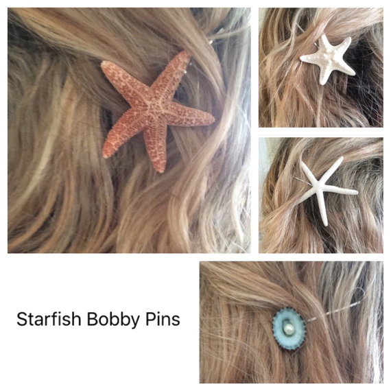 Свадьба - Starfish Bobby Pins, perfect for Brides, Bridemaids, Flower girls, Set of 2