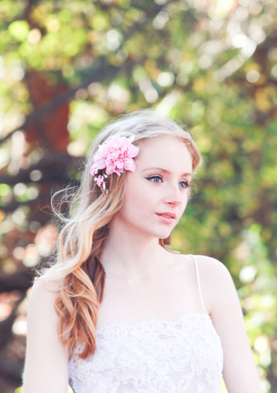 Hochzeit - pink cherry blossom hair clip, bridesmaid accessory, flower girl accessories