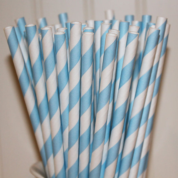 Mariage - Paper Straws, 25 Powder Blue Striped Paper Straws, Blue Paper Straws, Striped Paper Straws, Baby Shower, Wedding Drink Straws, Mason Jars
