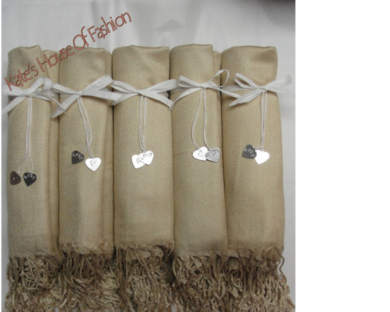 Mariage - Set of 5 Beautiful Champagne Pale Gold, Light Gold, Beige Pashmina Style Scarf, Bridesmaid, Wedding,  -   Ships from USA