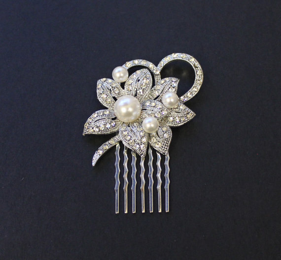 Свадьба - Orchid Crystal Bridal Comb, Crystal & Pearl Bridal Hair Comb, Vintage Style Wedding Hair comb, Crystal Hair Clip, AKIRA