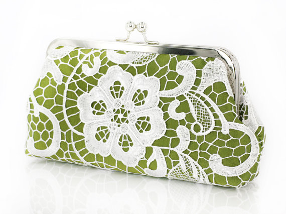 Hochzeit - Olive Green Lace Clutch for Bridesmaids and Bridal Party 