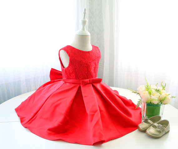 Mariage - Super Cute Infant&Baby Red Christmas Dress, Sleeveless Toddler Thanksgiving Dress, Baby Glitz Pageant Dress, PD101-1