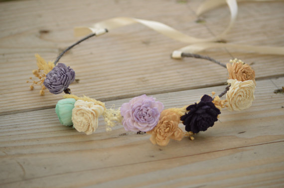 Hochzeit - Headband Crown in Your Choice of Colors Wedding Bride Bridesmaid Flower Girl Hair Accessory  made of Sola and dried Flowers