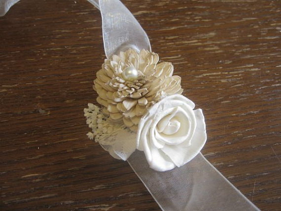 Wedding - Wrist Corsage Custom Made Dried Flowers Sola Flowers Wedding