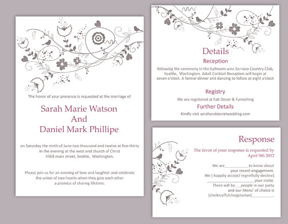 Свадьба - DIY Wedding Invitation Template Set Editable Word File Instant Download Printable Invitation Floral Wedding Invitation Bird Invitation
