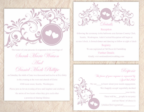 زفاف - DIY Wedding Invitation Template Set Editable Word File Instant Download Printable Invitation Lavender Wedding Invitation Heart Invitation