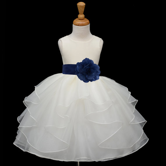 Mariage - Ivory Flower Girl dress tie sash pageant wedding bridal recital children tulle bridesmaid toddler 37 sash sizes 12-18m 2 4 6 8 10 12 