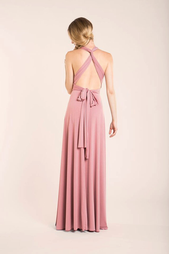 Hochzeit - Powder pink Bridesmaid long dress, Bridesmaids dresses, Blush pink Infinity dress, Crossed back long dress, Light pink maxi dress, Pink bow