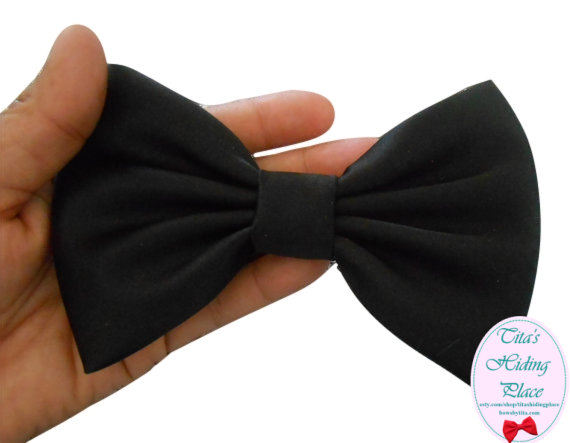 Hochzeit - Black Satin Fabric/ Big Kawaii Hair Bow Clip/ Girls Bow/ Wedding-Prom Dress Bow/ Baby Hair Clip/ Large Bow For Girls