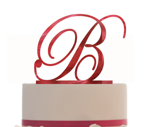 Hochzeit - Custom Wedding Cake Topper with Personalized Initial with your choice of font, color and a FREE base for display